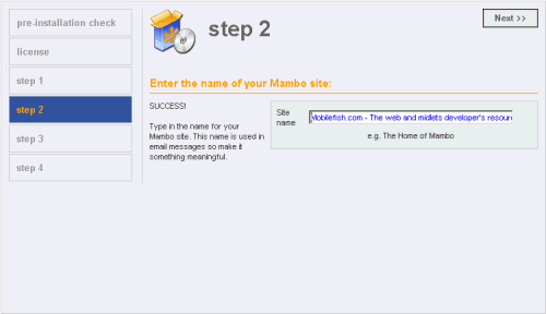 Mambo enter site title.