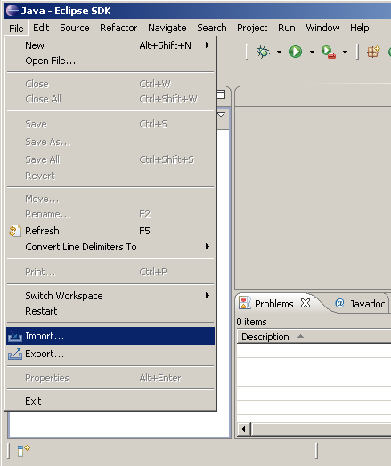 Eclipse menu: File, Import