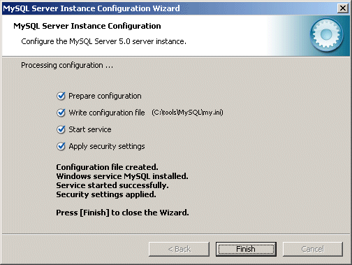 MySQL 5.0 close wizard