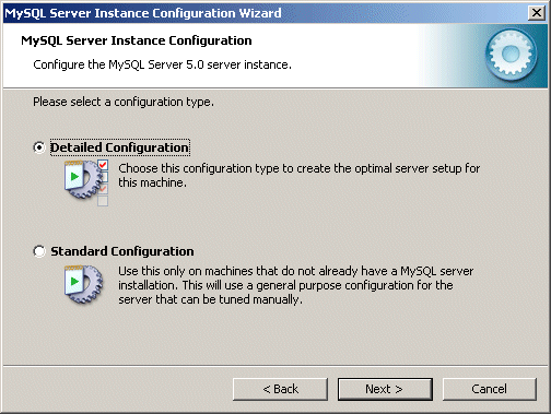 MySQL 5.0 configuration type