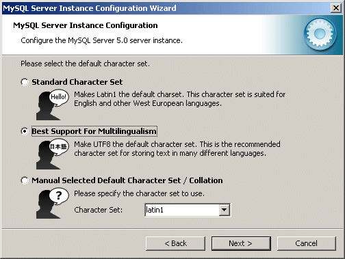 MySQL 5.0 default character set