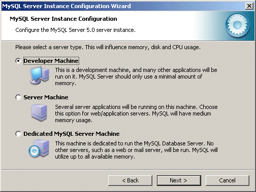 MySQL 5.0 server type