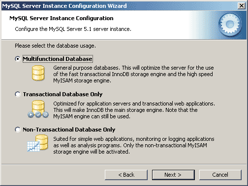 MySQL 5.1 database usage