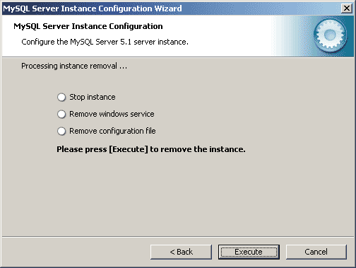MySQL 5.1 execute remove instance