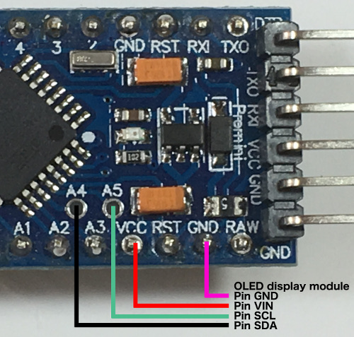 Arduino Pro Mini and OLED display module jumper wire connections