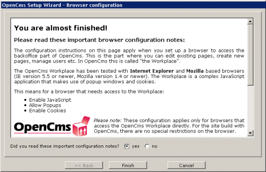 OpenCms browser configuration.