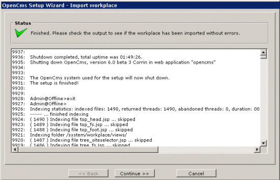 OpenCms import workspace.