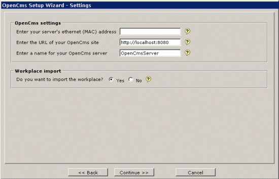 OpenCms settings.