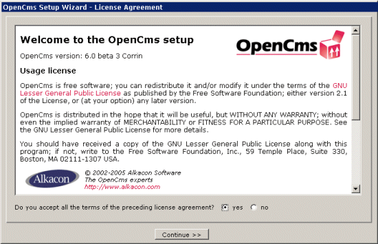 OpenCms setup.