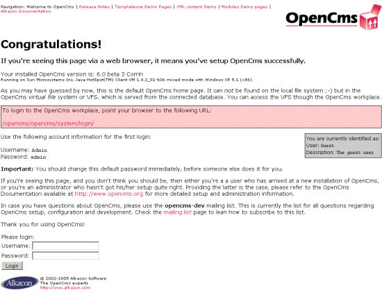 OpenCms welcome.