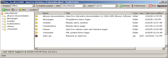 OpenCms workplace.