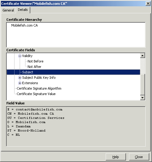 CA certificate information.