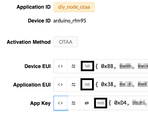 APPEUI, DEVEUI and APPKEY