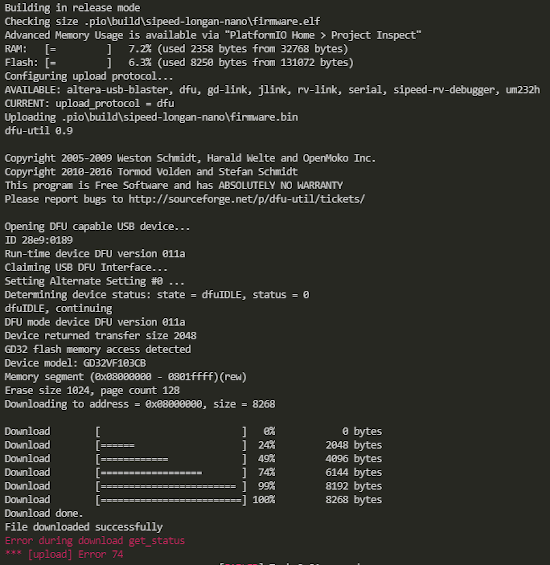 PlatformIO upload firmware dfu mode after implementing fix