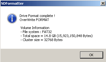 SD Card formatting finished