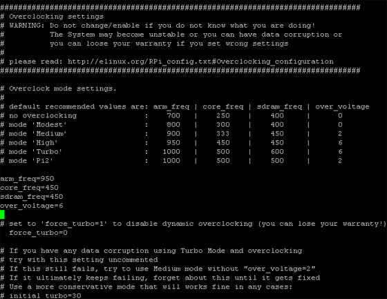 High mode overclock settings in the Raspberry Pi