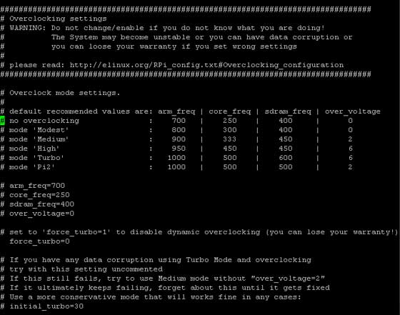 No overclock settings in the Raspberry Pi