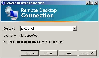 Connect to the Raspberry Pi using Remote Desktop Connection and hostname of Raspberry Pi