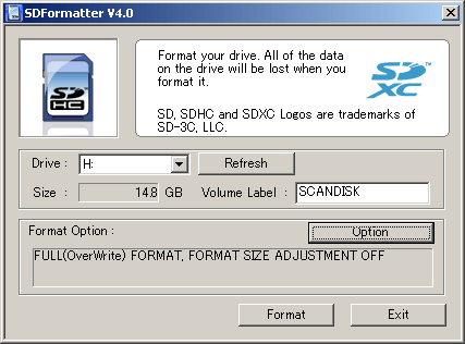 SDFormatter screen