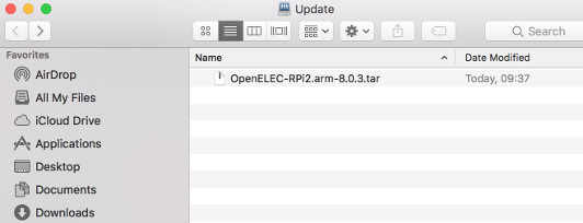 Upload tar file to Update folder