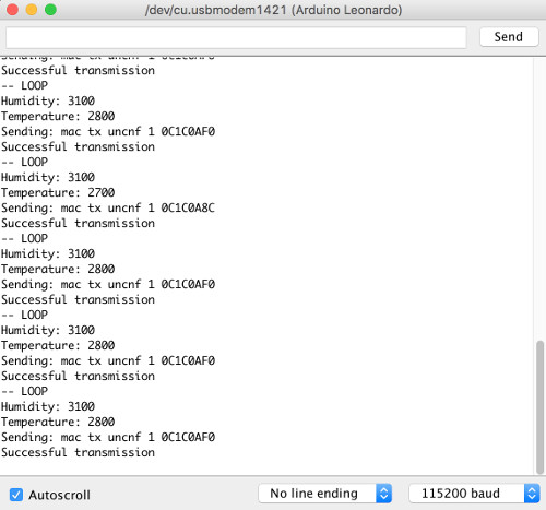 Sketch output displayed in serial monitor