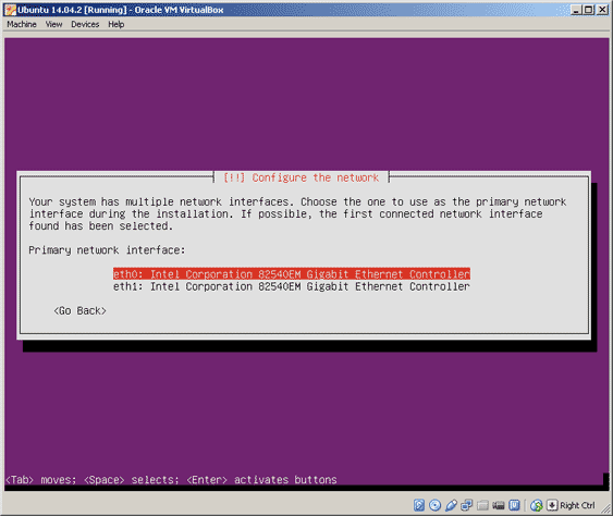 Virtualbox, setup Ubuntu, select eth0