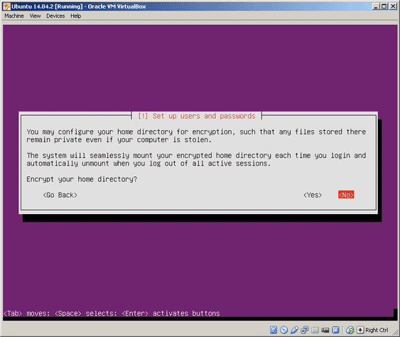Virtualbox, setup Ubuntu, encrypt homedirectory