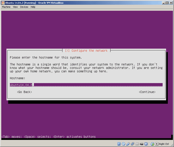 Virtualbox, setup Ubuntu, enter hostname