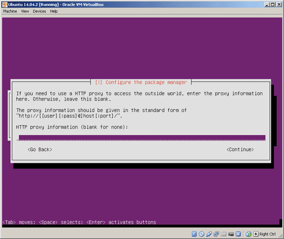 Virtualbox, setup Ubuntu, http proxy