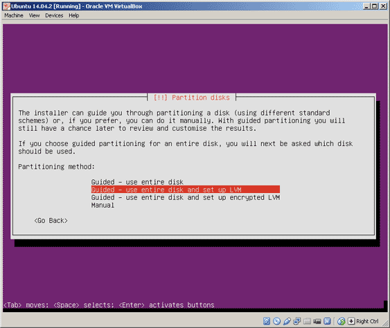 Virtualbox, setup Ubuntu, partition disk step 1