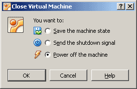 Virtualbox, shutdown VM power off
