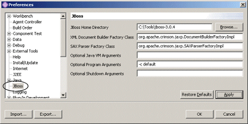 JBoss preferences