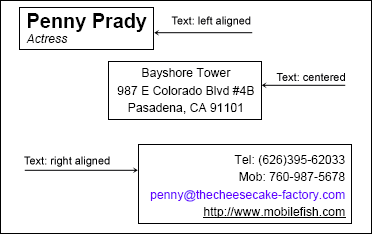 Business card text alignment