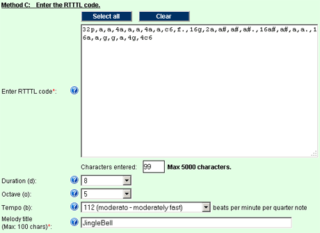 Enter RTTTL code, method 2