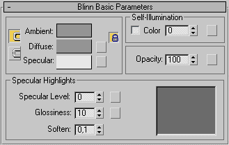 3DSMax 7, Blinn basic parameters.