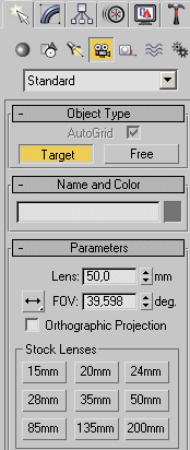 3DSMax 7, camera stock lenses.