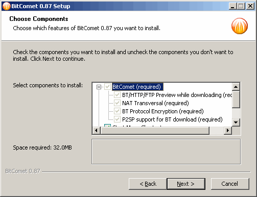 Choose which features of BitComet you want to install.