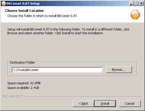 Choose the location where to install BitComet.
