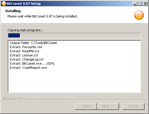 BitComet is installing.