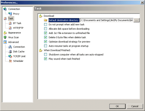 Default destination directory.