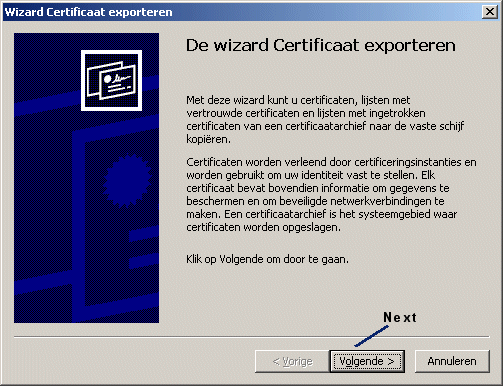 Certificate export wizard