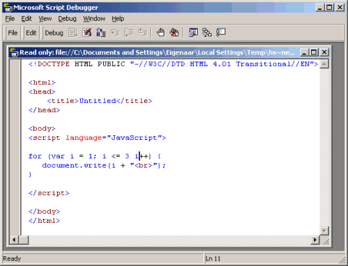 Microsoft script debugger