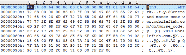 MIDI file in HEX editor.